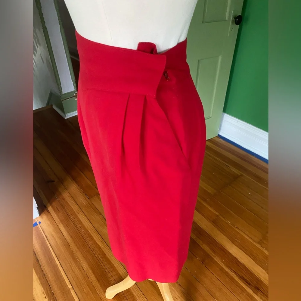 Vintage 90s Christian Dior wool Red Double-Breasted Blazer and Skirt Set